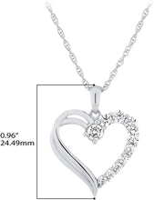 .925 Sterling Silver Cubic Zirconia Graduated Gem Asymmetrical Open Heart Shape Pendant Necklace with 18