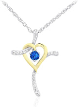 Two Tone 14K Yellow Gold Plated .925 Sterling Silver, Dangling Gemstone & Lab Grown White Sapphire Heart Cross Pendant Necklace 20” - Choice of Color
