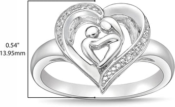 .925 Sterling Silver Diamond Accented Mother and Child Ring (I-J Color, I2-I3 Clarity)