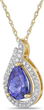 10K Yellow Gold, Pear Cut Violet Tanzanite & 1/6 Cttw Diamond Halo Teardrop Pendant Necklace with Rope Chain (H-I Color, I1-I2 Clarity) - 20”