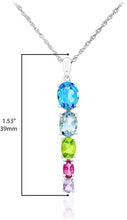 .925 Sterling Silver Oval Swiss Blue, Sky Blue & Pink Topaz, Peridot and Rose de France Graduated Stone Rainbow Pendant Necklace - 18