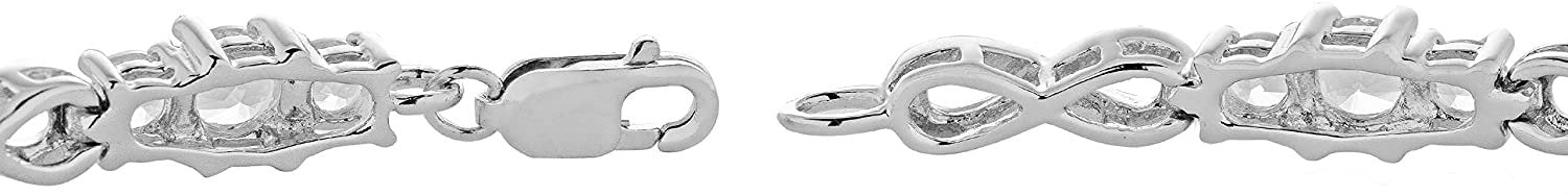 .925 Sterling Silver & Lab Grown White Sapphire Three Stone Infinity Link Tennis Bracelet - 7-1/2