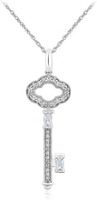 .925 Sterling Silver Round Created White Sapphire Open Milgrain Skeleton Key Pendant Necklace - 18