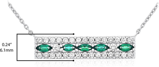 .925 Sterling Silver Lab Grown Emerald and Lab Grown White Sapphire Three Row Bar Necklace
