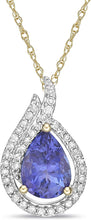 10K Yellow Gold, Pear Cut Violet Tanzanite & 1/6 Cttw Diamond Halo Teardrop Pendant Necklace with Rope Chain (H-I Color, I1-I2 Clarity) - 20”