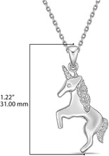 .925 Sterling Silver Diamond Accented Rearing Unicorn Horse Pendant Necklace with Cable Chain - 20” (I-J Color, I2-I3 Clarity)