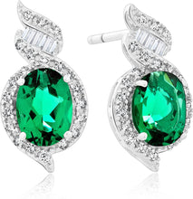 .925 Sterling Silver, 1-1/2 Cttw Green Oval Cut Lab-Grown Emerald & Lab-Grown White Sapphire 5/8