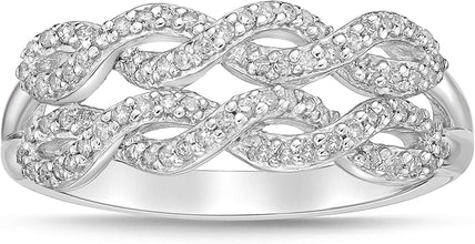.925 Sterling Silver & 1/3 Cttw Diamond Split Shank Double Infinity Helix Twist Statement Ring (I-J Color, I2-I3 Clarity)