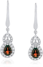 Sterling Silver Teardrop Birthstone & Lab Grown White Sapphire or CZ Art Deco Drop Hinged Latch Back Dangle Earrings - Choice of Gem Color/Month