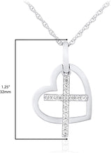 .925 Sterling Silver White Cubic Zirconia Heart and Cross Charm Pendant Necklace with Rope Chain - 20”