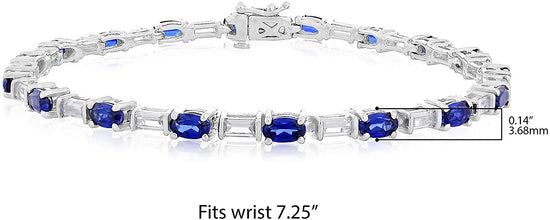 .925 Sterling Silver, Oval Lab-Grown Gemstone & Baguette Cut Lab-Grown White Sapphire Alternating Link Tennis Bracelet - 7-1/4