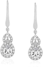 Sterling Silver Teardrop Birthstone & Lab Grown White Sapphire or CZ Art Deco Drop Hinged Latch Back Dangle Earrings - Choice of Gem Color/Month