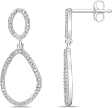 .925 Sterling Silver 1/2 Cttw Diamond Irregular Ellipse Pebble Dangle Earrings (I-J Color, I2-I3 Clarity)