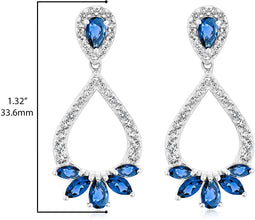 .925 Sterling Silver, Pear & Marquise Cut Lab-Grown Blue Sapphire & Lab-Grown White Sapphire 1-1/3