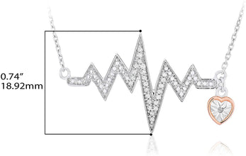 14K Gold Plated .925 Sterling Silver Diamond Heartbeat Necklace on 18