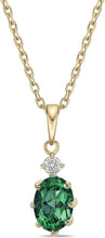 14K Yellow Gold Plated .925 Sterling Silver Oval Cut Birthstone & Created White Sapphire Pendant Necklace 18