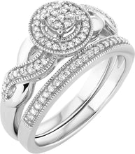 .925 Sterling Silver 1/4 Cttw Diamond Cluster Halo Milgrain Eternity Twist Engagement Ring & Wedding Band Bridal Set (H-I Color, I1-I2 Clarity)