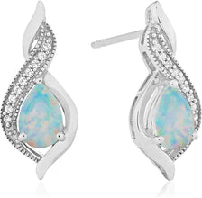 .925 Sterling Silver Pear-Shaped Birthstone & Lab-Grown White Sapphire or CZ Milgrain Twist Stud Drop Earrings - Choice of Gem Color/Month