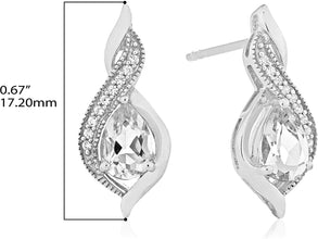 .925 Sterling Silver Pear-Shaped Birthstone & Lab-Grown White Sapphire or CZ Milgrain Twist Stud Drop Earrings - Choice of Gem Color/Month