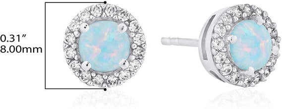 .925 Sterling Silver Birthstone and Lab Grown White Sapphire or CZ Halo Stud Earrings - Choice of Gem Color/Month