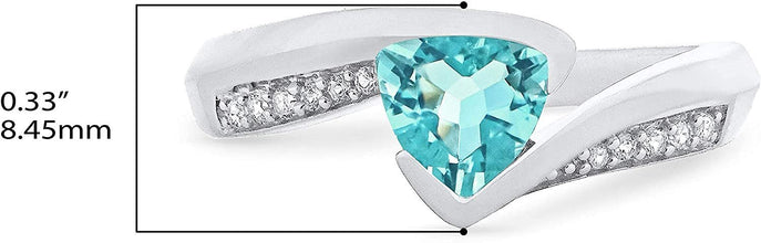 .925 Sterling Silver Trillion-Cut Birthstone & Lab Grown White Sapphire or CZ Double Shank Bypass Style Fashion Ring - Choice of Gem Color/Month