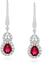 Sterling Silver Teardrop Birthstone & Lab Grown White Sapphire or CZ Art Deco Drop Hinged Latch Back Dangle Earrings - Choice of Gem Color/Month