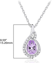 .925 Sterling Silver Pear-Shaped Birthstone & Lab Grown White Sapphire or CZ Teardrop Pendant Necklace on 18