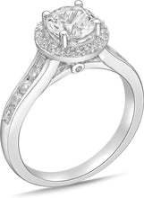 .925 Sterling Silver Lab Grown White Sapphire Halo Cathedral Style Engagement Ring with Channel Set Band