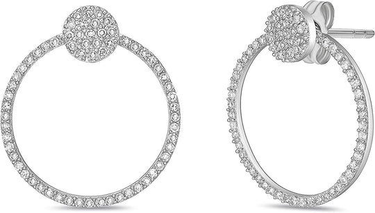 .925 Sterling Silver 1/2 Cttw Diamond 2 in 1 Convertible Pavé Stud Earrings and 3/4" Circle Drop Style Jackets (H-I Color, I1-I2 Clarity)