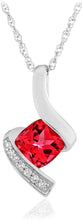 .925 Sterling Silver, Cushion-Cut Birthstone & Created White Sapphire or CZ Twist Pendant Necklace on 18
