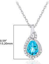 .925 Sterling Silver Pear-Shaped Birthstone & Lab Grown White Sapphire or CZ Teardrop Pendant Necklace on 18
