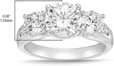 .925 Sterling Silver & Princess and Round Brilliant Cut White Cubic Zirconia Three Stone Chandelier Anniversary or Engagement Ring