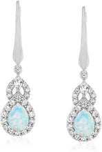 Sterling Silver Teardrop Birthstone & Lab Grown White Sapphire or CZ Art Deco Drop Hinged Latch Back Dangle Earrings - Choice of Gem Color/Month