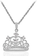 .925 Sterling Silver Lab Created White Sapphire Crown Pendant Necklace with 18