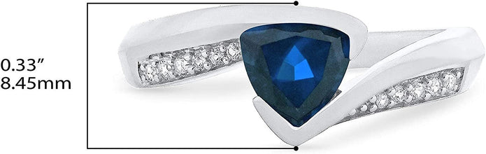 .925 Sterling Silver Trillion-Cut Birthstone & Lab Grown White Sapphire or CZ Double Shank Bypass Style Fashion Ring - Choice of Gem Color/Month