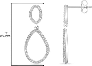 .925 Sterling Silver 1/2 Cttw Diamond Irregular Ellipse Pebble Dangle Earrings (I-J Color, I2-I3 Clarity)