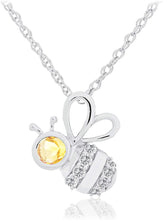 .925 Sterling Silver, Yellow-Orange Citrine & Lab Grown White Sapphire Bezel Set Bumble Bee Pendant Necklace with 20