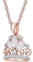 14K Rose Gold Plated .925 Sterling Silver, Pear Shaped Lab Grown Opal Cabochons & Lab Grown White Sapphire Tiara Crown Pendant Necklace - 20”