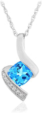 .925 Sterling Silver, Cushion-Cut Birthstone & Created White Sapphire or CZ Twist Pendant Necklace on 18