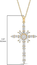 10K Yellow Gold & Round and Baguette Cut White Cubic Zirconia Chi Rho Cross Pendant Necklace with Rope Chain - 20”