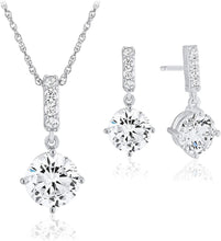 .925 Sterling Silver Cubic Zirconia Dangle Earrings and Pendant Necklace on 18