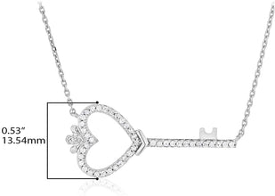 .925 Sterling Silver 1/5 Cttw Diamond Accented Heart-Shaped Key Pendant Necklace with 18