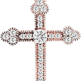10K Rose Gold 1/2 Cttw Lab Grown Diamond Milgrain Trinity Cross Pendant Necklace on 18" Cable Chain (G-H Color, SI1-SI2 Clarity)