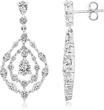 .925 Sterling Silver Pear, Marquise and Round Created White Sapphire Double Hoop Dangle Earrings