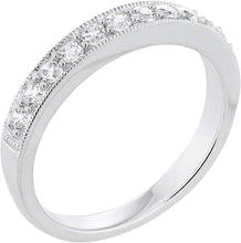 .925 Sterling Silver & Round Cubic Zirconia Half Eternity Milgrain Beaded Stackable Wedding Band Ring