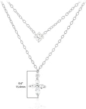 .925 Sterling Silver Round & Marquise Cut Lab Created White Sapphire Two Tier Layered Flared Cross Cable Chain Necklace - 18”