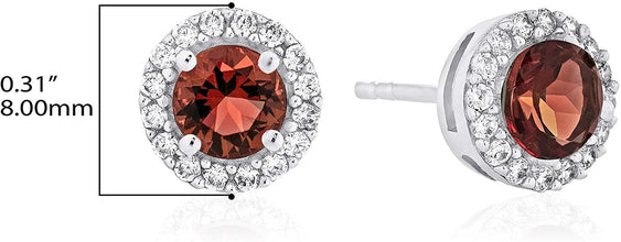 .925 Sterling Silver Birthstone and Lab Grown White Sapphire or CZ Halo Stud Earrings - Choice of Gem Color/Month