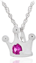.925 Sterling Silver Round Lab Created Pink Sapphire Crown Pendant Necklace with 18