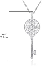 .925 Sterling Silver & White Cubic Zirconia Snowflake or Mandala Round Skeleton Key Pendant Necklace with Rope Chain - 20