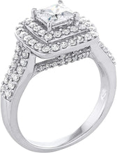 .925 Sterling Silver Cushion Cut Cubic Zirconia Split Shank Double Halo Engagement Ring